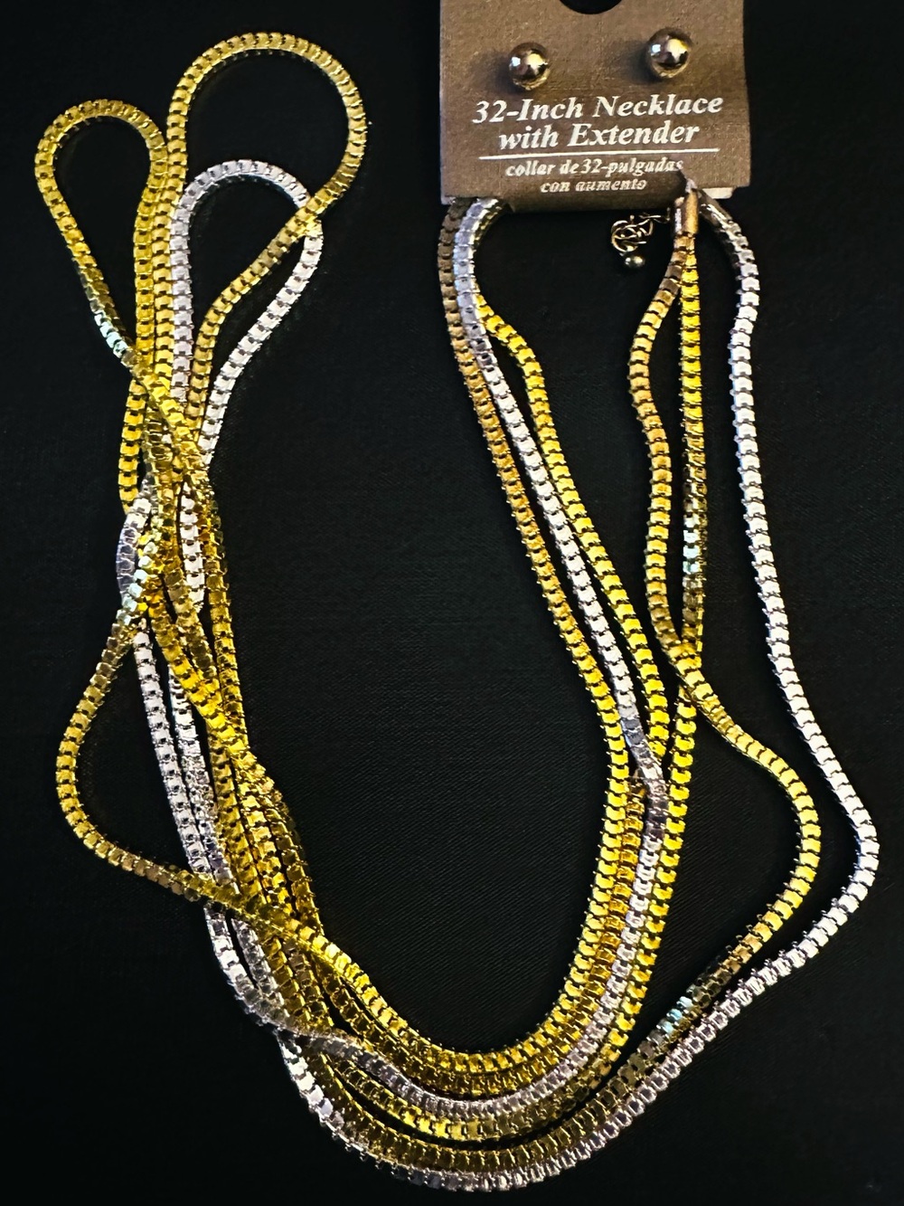 Gold and Silver Multi-Strand Necklace Set with Earrings